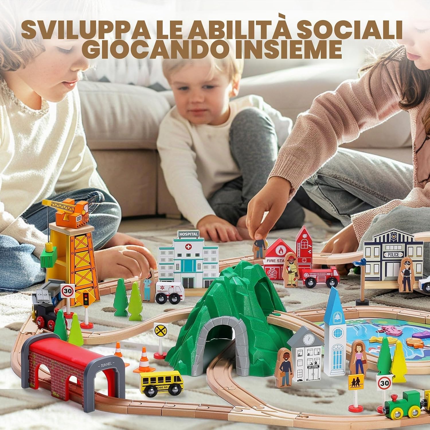 Thumbnail 6 de SainSmart Jr. Set di 112 trenini in legno per bambini: compatibile con Brio e altri marchi