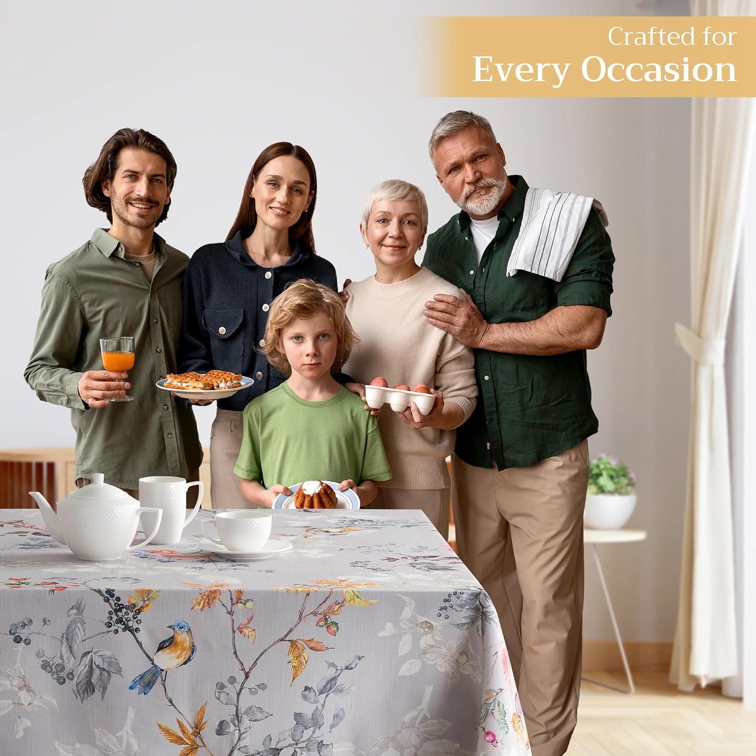 Detalle de Maison d' Hermine Rectangle Table Cloth (Equinoxe - Grey) 100% Cotton, 70 x 108 Inches