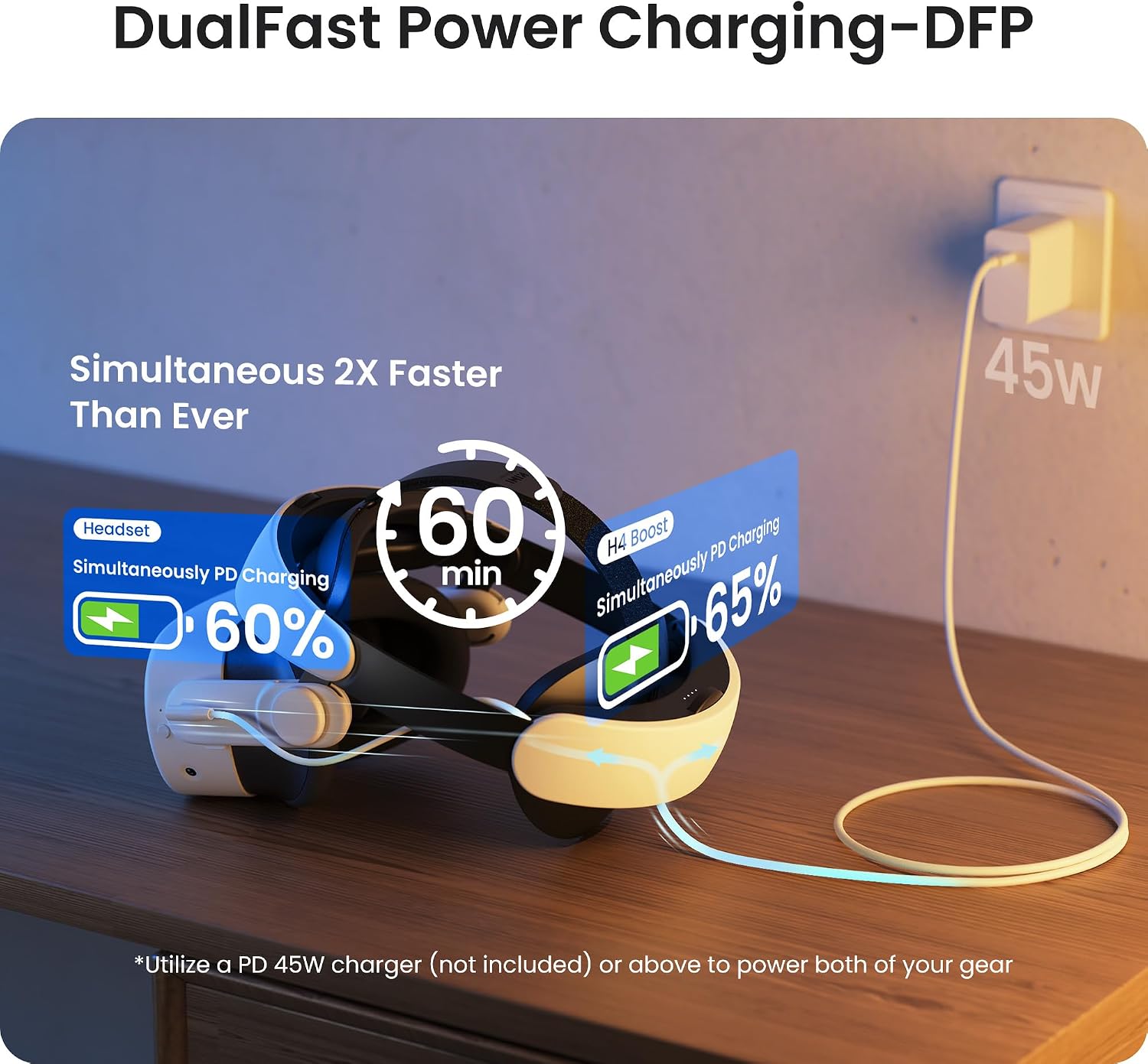 Detalle 2 de KIWI design H4 Boost Battery Halo Head Strap for Meta Quest 3/3S (DualFast Charging)