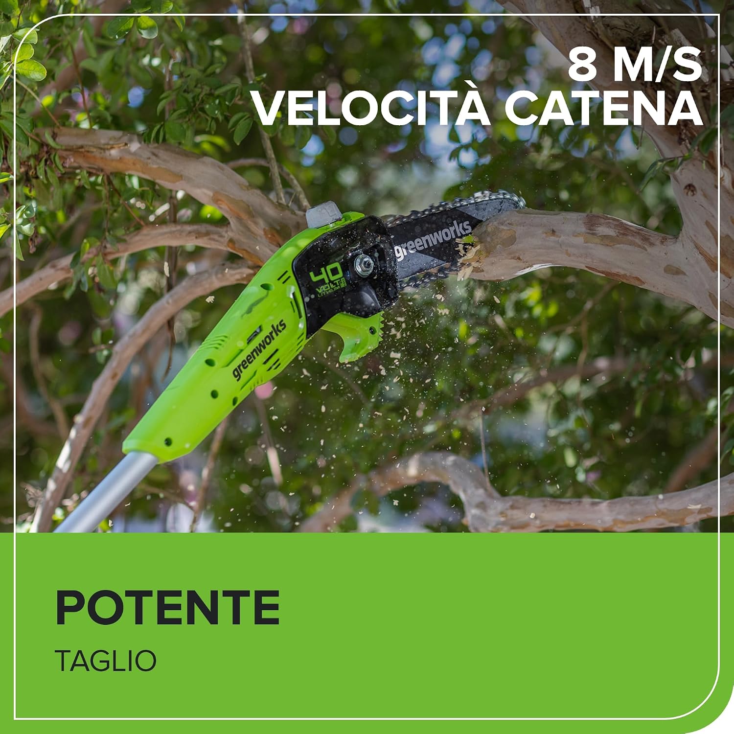 Detalle de Greenworks G40PSFK2 Sega ad asta a batteria 40V con barra da 20 cm e impugnatura telescopica