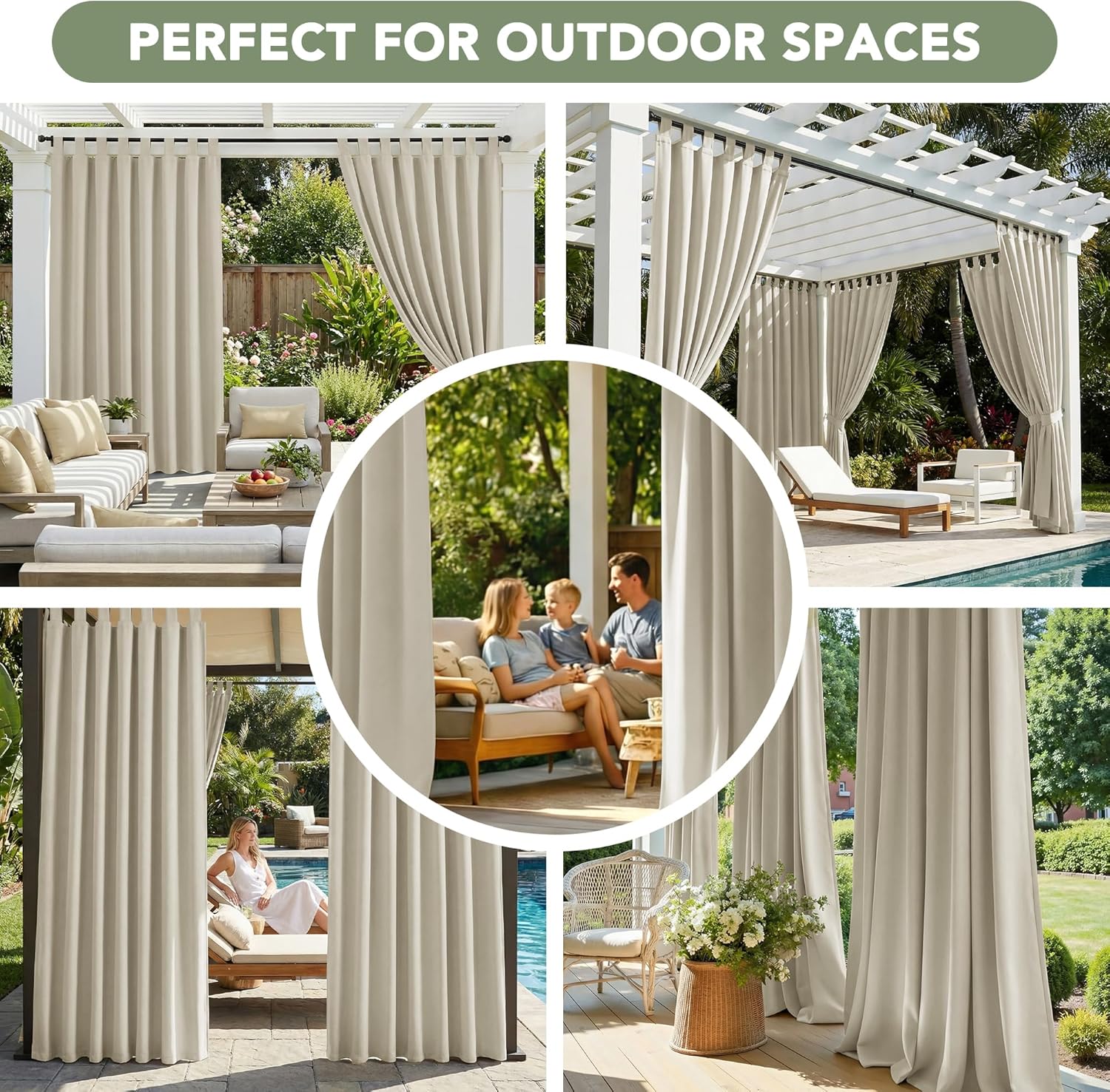 Thumbnail 6 de Deconovo set da 2 tende da sole da esterno 132x270 cm con effetto oscurante e termico, beige chiaro