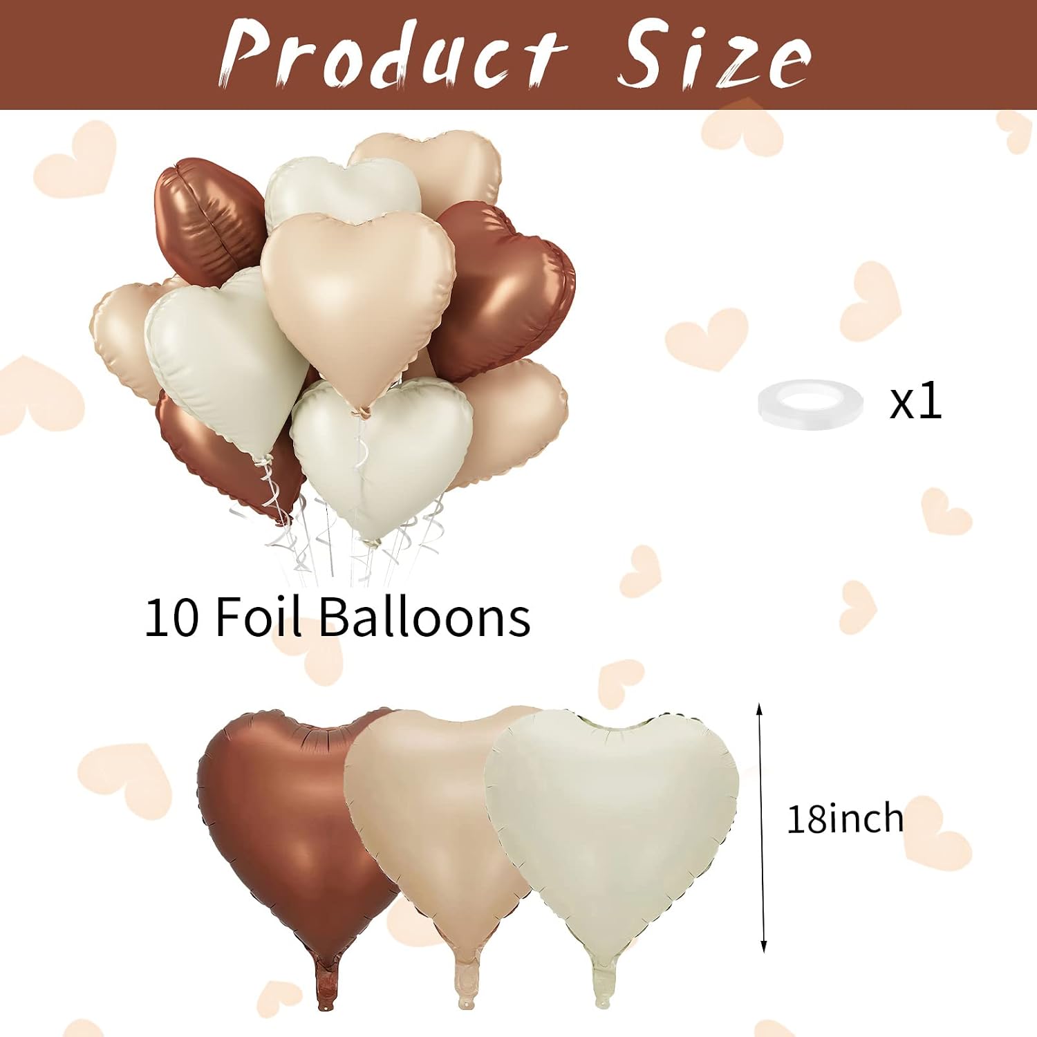 Detalle 2 de Biapian Brown Apricot Heart Foil Balloons, 10-Pack, 18-Inch Neutral Colors