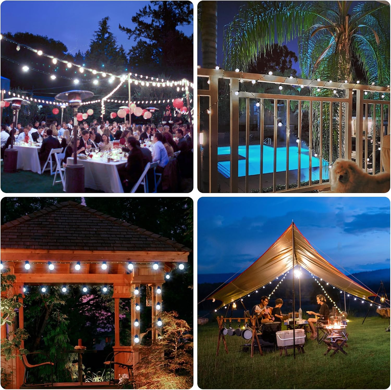 Thumbnail 6 de Tacobey Solar String Lights Outdoor Garden – USB Rechargeable, 32.8Ft/10m, 100 LED with 20 G40 Bulbs, 8 Modes, IP65 Waterproof