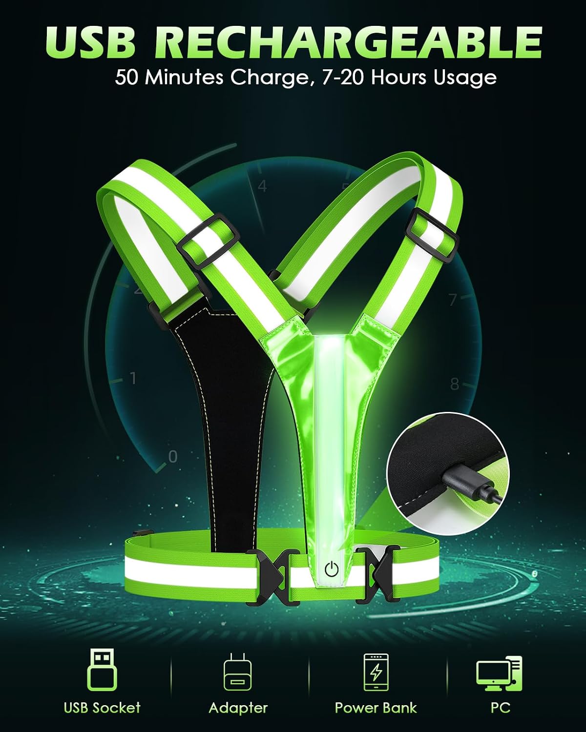 Detalle 2 de Zacro LED Reflective Running Vest with 5 Lights