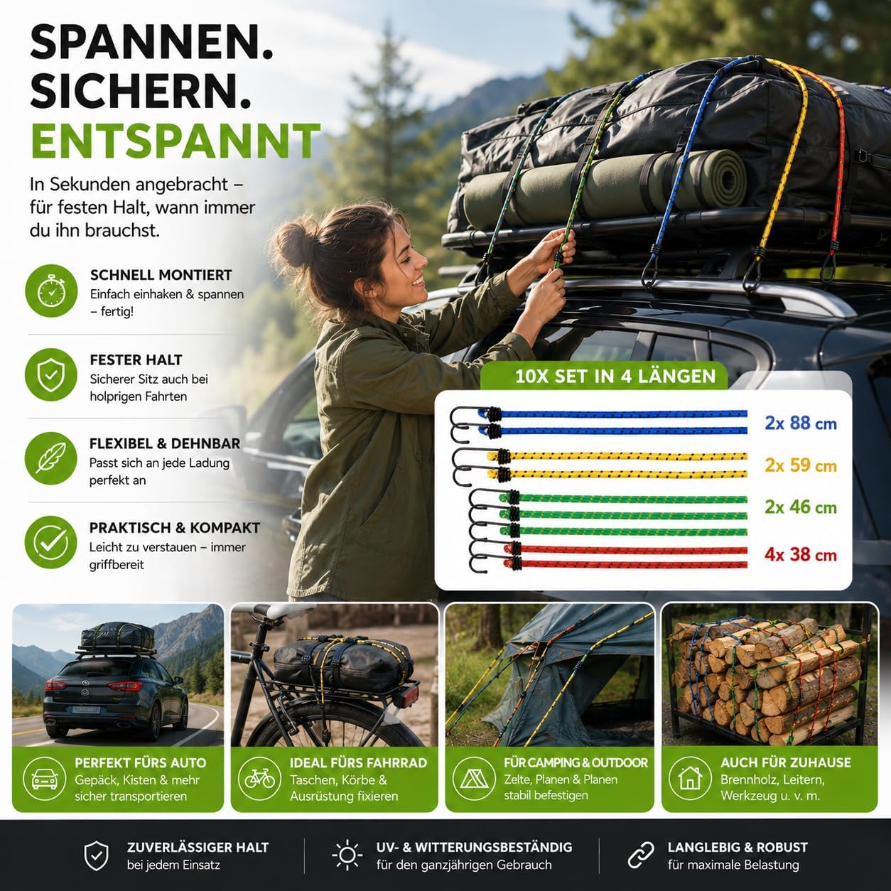 Detalle de Baumarktic bm-002 expanderrep med krokar, 10-pack i olika längder