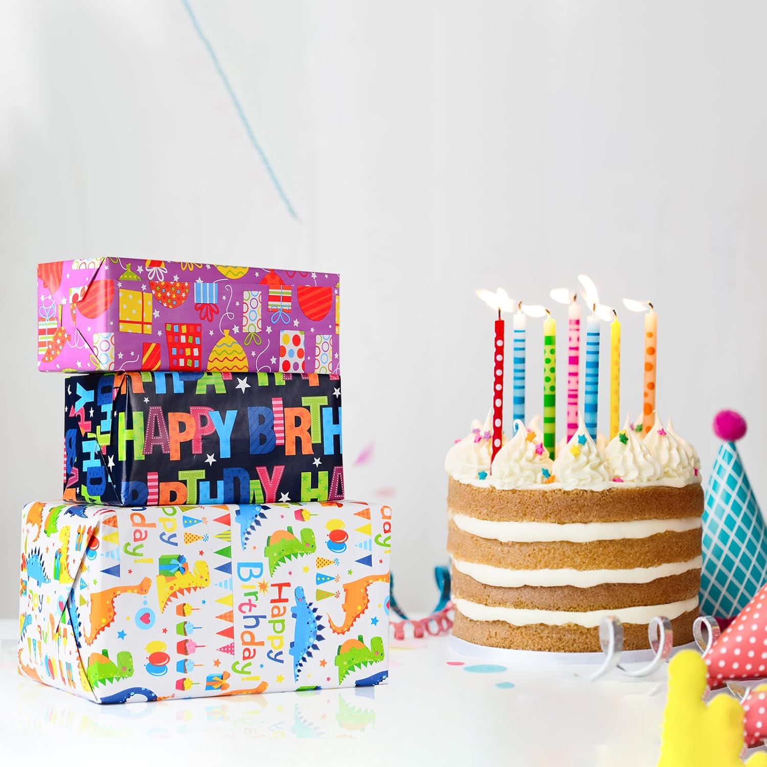 Thumbnail 5 de CHEPULA Geschenkpapier Geburtstag Kinder (5 Rollen) 43 × 300 cm – recycelbares Kinder-Geschenkpapier für Jungen