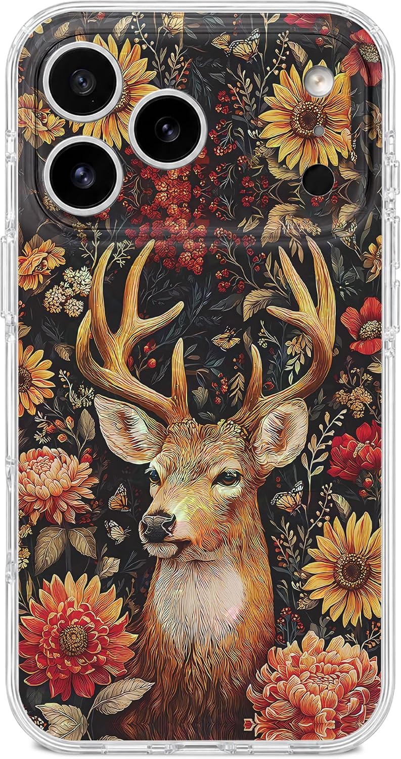 Detalle de GEQCDBN iPhone 17 Pro Case, Deer Stained-Glass Print, Slim TPU