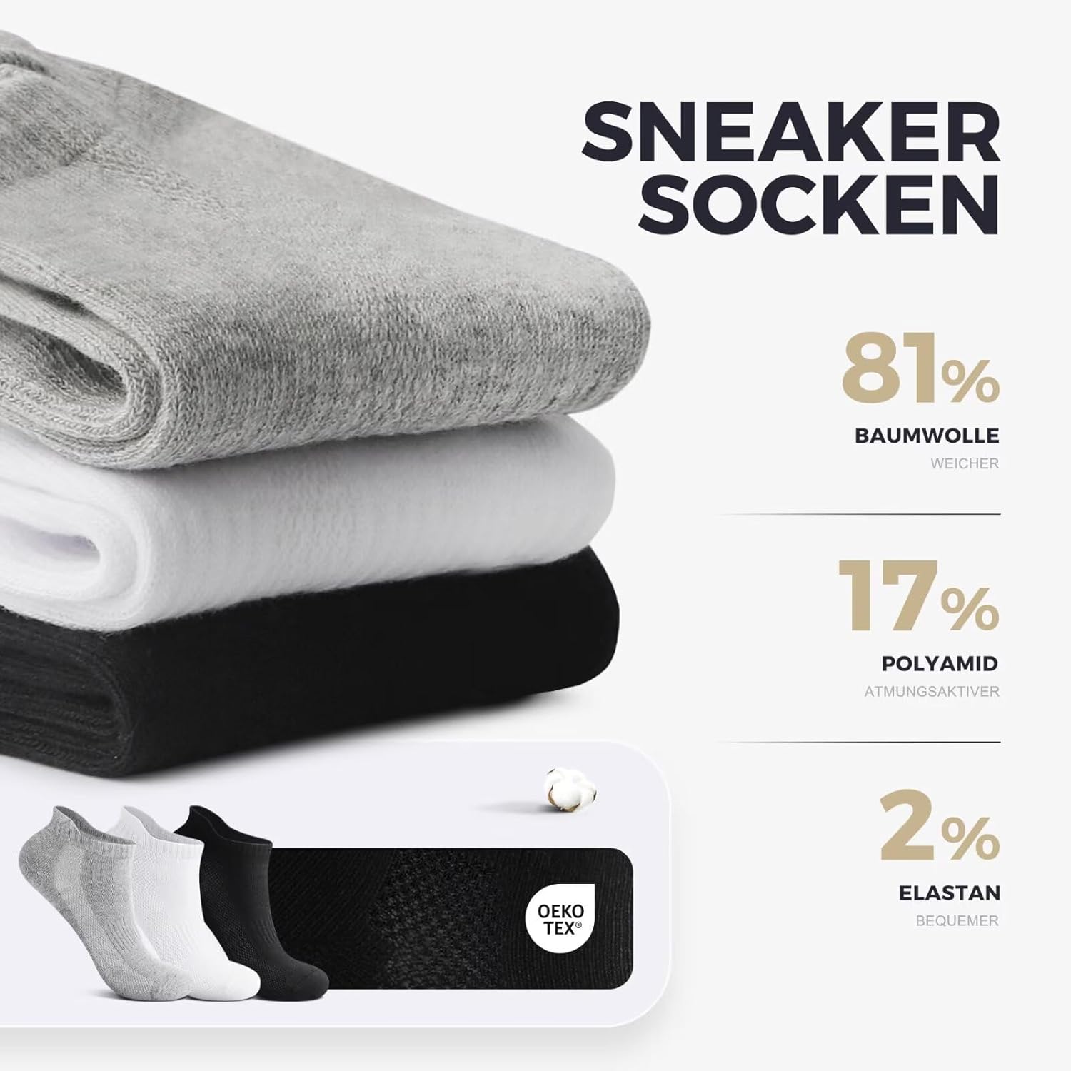 Thumbnail 2 de YouShow 10 Paar Sneaker Socken – atmungsaktive Knöchelsocken aus Baumwolle für Damen und Herren