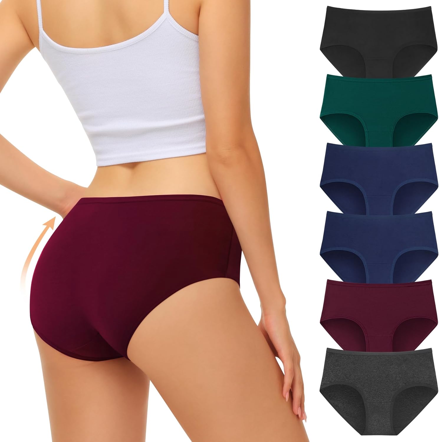 Detalle de FALARY Damen Unterhosen 6er Pack – Mittlere Taille, Baumwolle, atmungsaktiv, elastisch