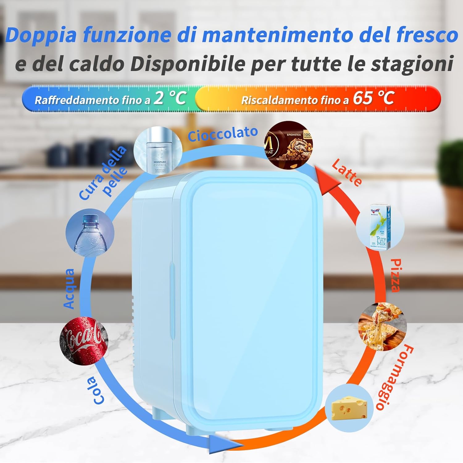 Thumbnail 2 de YASHE Mini frigo da 6 litri/8 lattine 220-240 V AC/DC – frigorifero termoelettrico portatile, blu