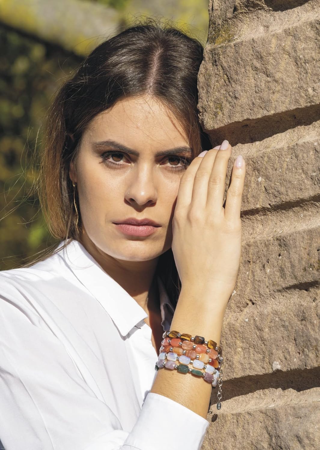 Thumbnail 1 de 10:10 Bracciale uomo donna – Braccialetto in acciaio inox e pietre naturali con nuggets d’agata indiana