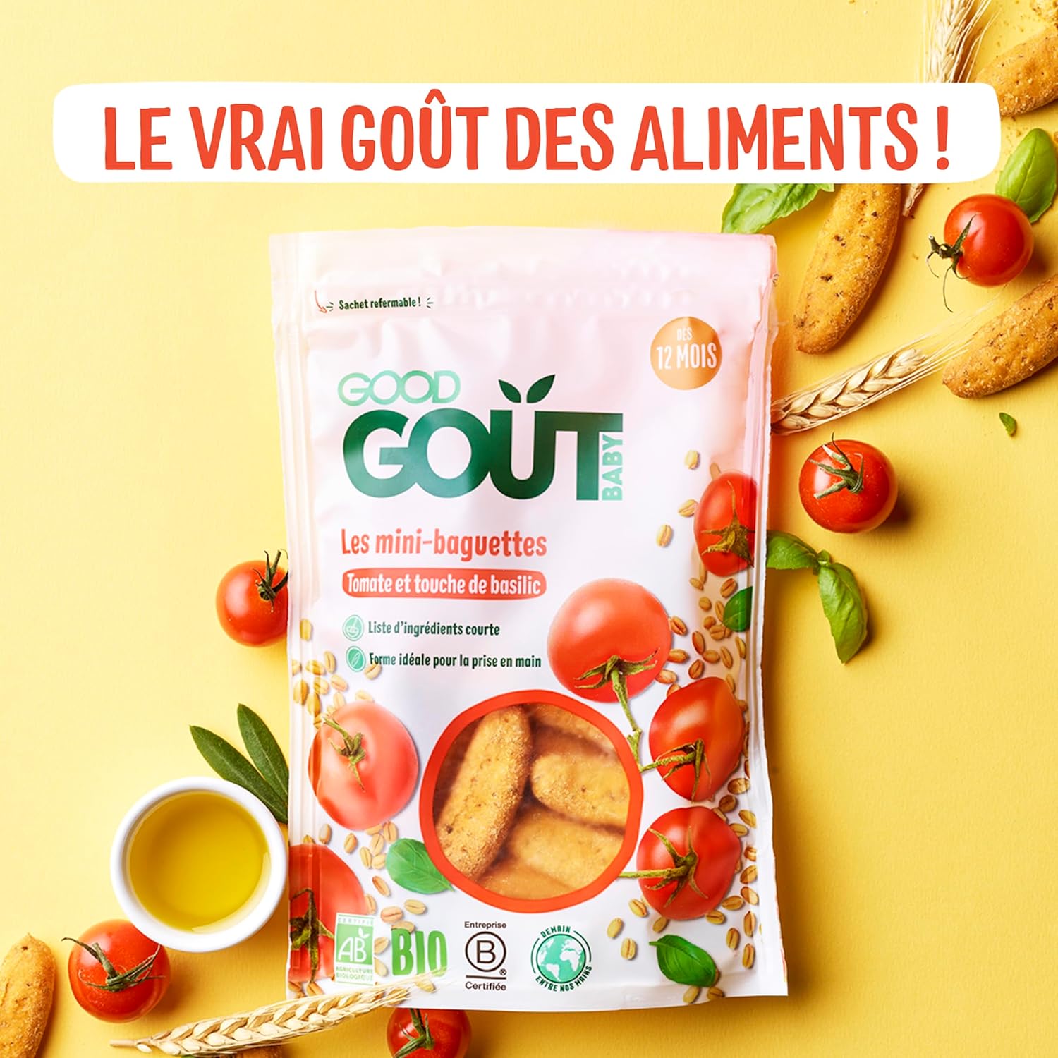Thumbnail 3 de GOOD GOÛT Mini-Baguettes Tomate et Basilic – Gressins Bio pour Bébé (70 g)