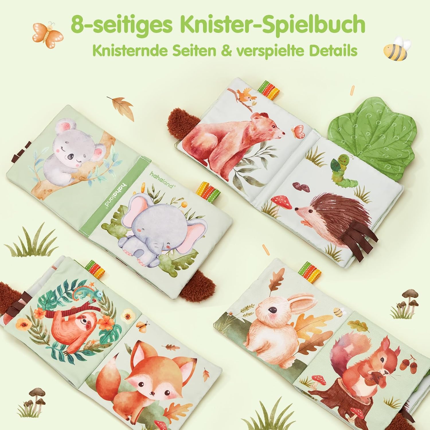 Thumbnail 6 de Hahaland 9-teiliges Baby Geschenkset – Waldmotiv, Wickeltuch, Rasseln und Meilensteinkarten