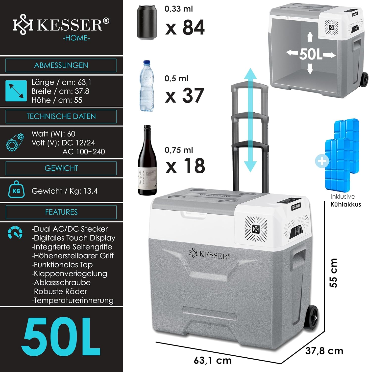 Thumbnail 6 de KESSER Kompressor Kühlbox 50 L mit APP-Steuerung – mobile Kühl- und Gefrierlösung für Auto, Lkw und Boot
