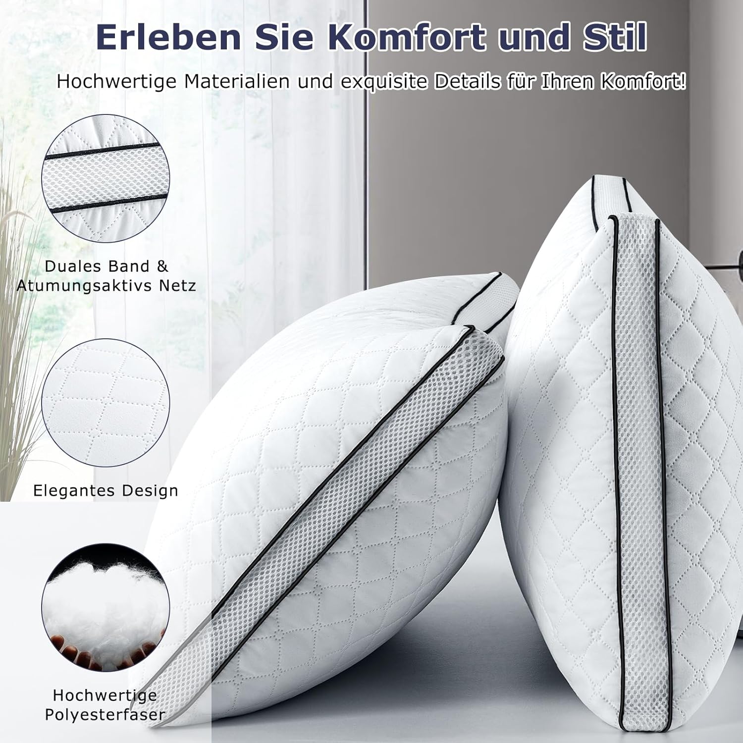 Thumbnail 2 de Slybear Kopfkissen 40x80 cm 2er-Set – orthopädisches Seitenschläferkissen, waschbar und für Allergiker