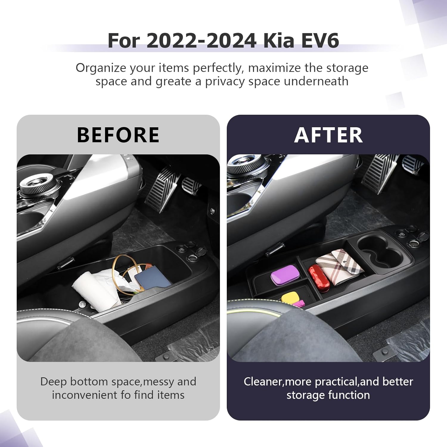 Detalle 2 de LUWU Centre Console Organizer for Kia EV6 (2021-2025) – Lower Console Storage with Cup Holder