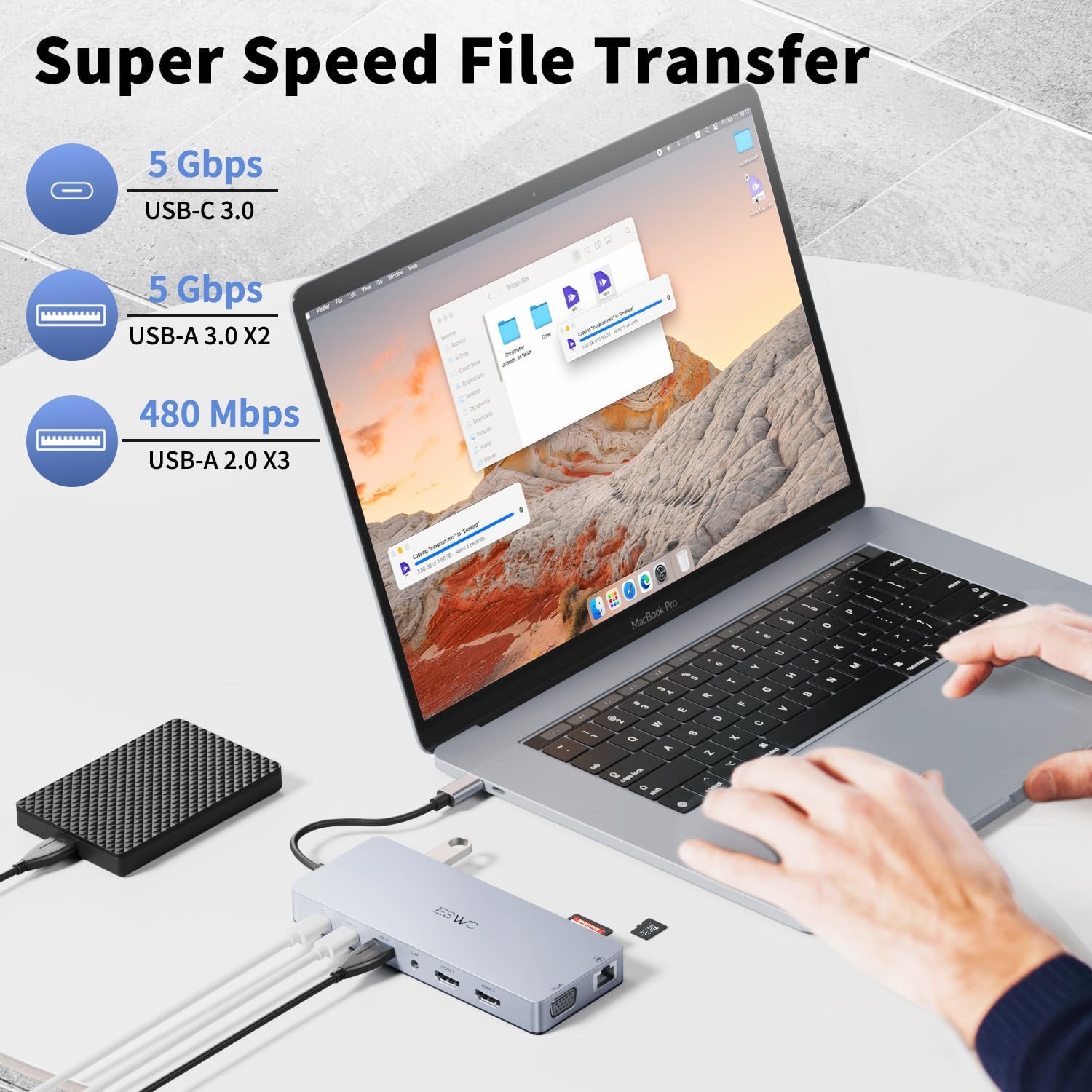 Thumbnail 5 de JESWO Docking Station Dual Monitor USB‑C Hub 14‑in‑1