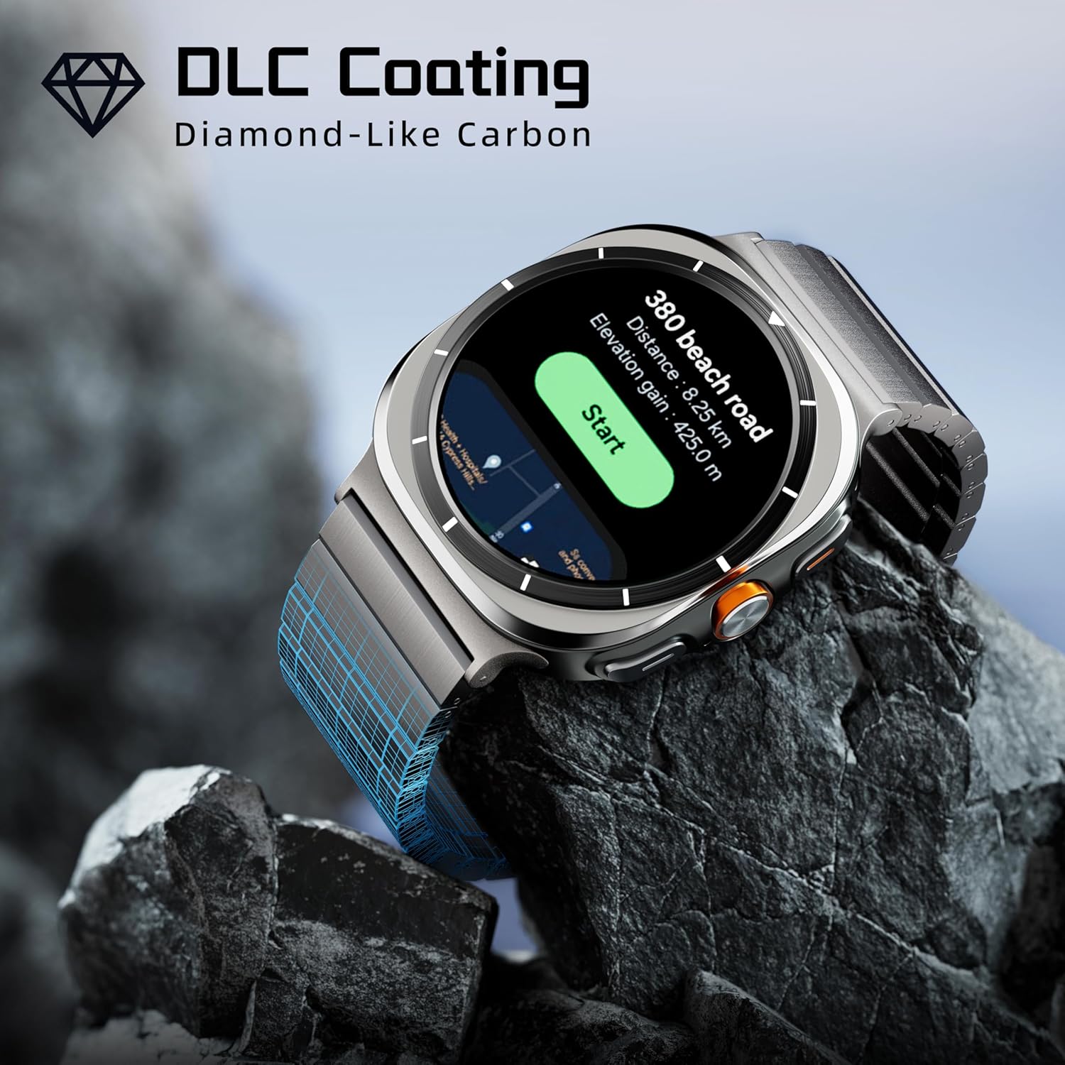 Detalle de LULULOOK Titanium Strap for Samsung Galaxy Watch Ultra 7 (47mm) – 24mm DLC scratch-resistant replacement band