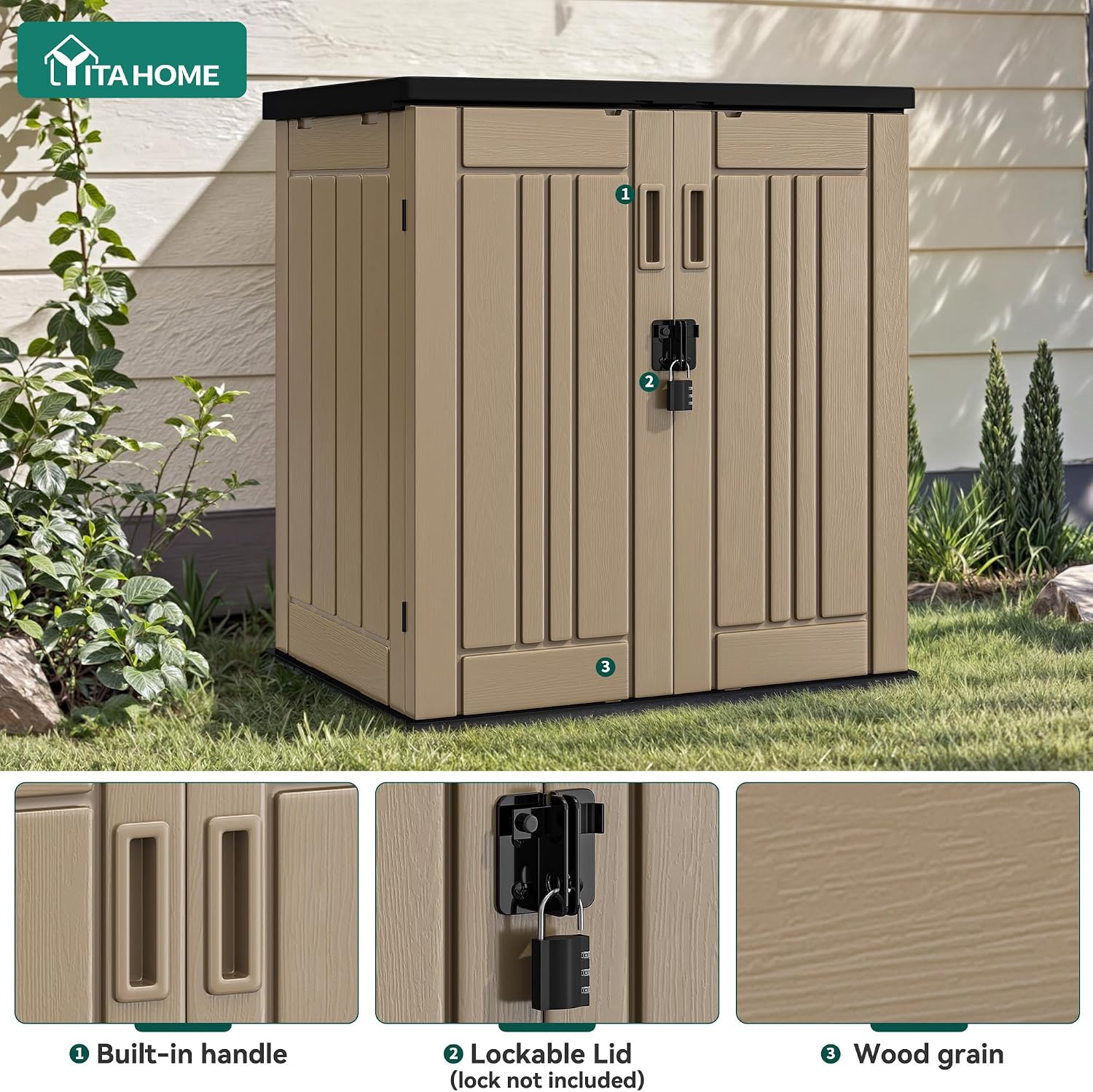 Thumbnail 5 de YITAHOME MAYIHbiswX Outdoor Resin Storage Shed, 2 Shelves, Lockable