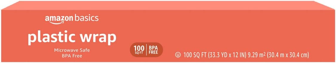 Detalle de Amazon Basics Plastic Food Wrap, BPA Free, Microwave Safe, 3-Pack (100 ft per roll)