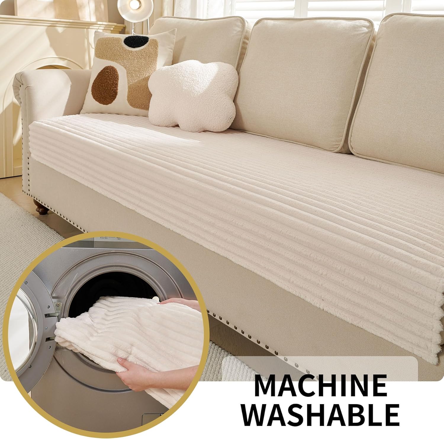 Thumbnail 5 de HAOMAIJIA Waterproof Couch Cover for Dogs (Off White, 35" x 82")