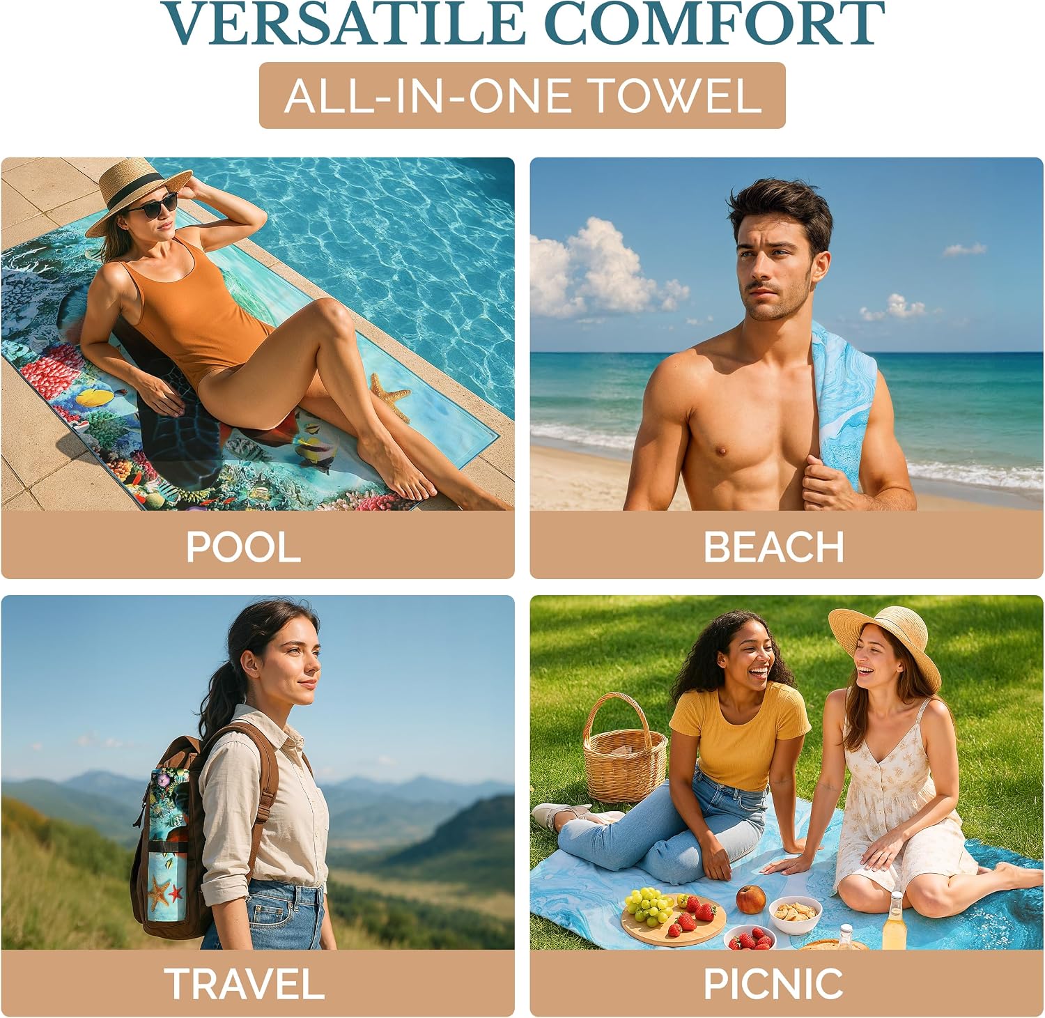 Detalle 2 de Casa Platino Beach Towels 6-Pack Extra Large – 71" x 32" Lightweight Microfiber, Quick-Dry & Sand-Free