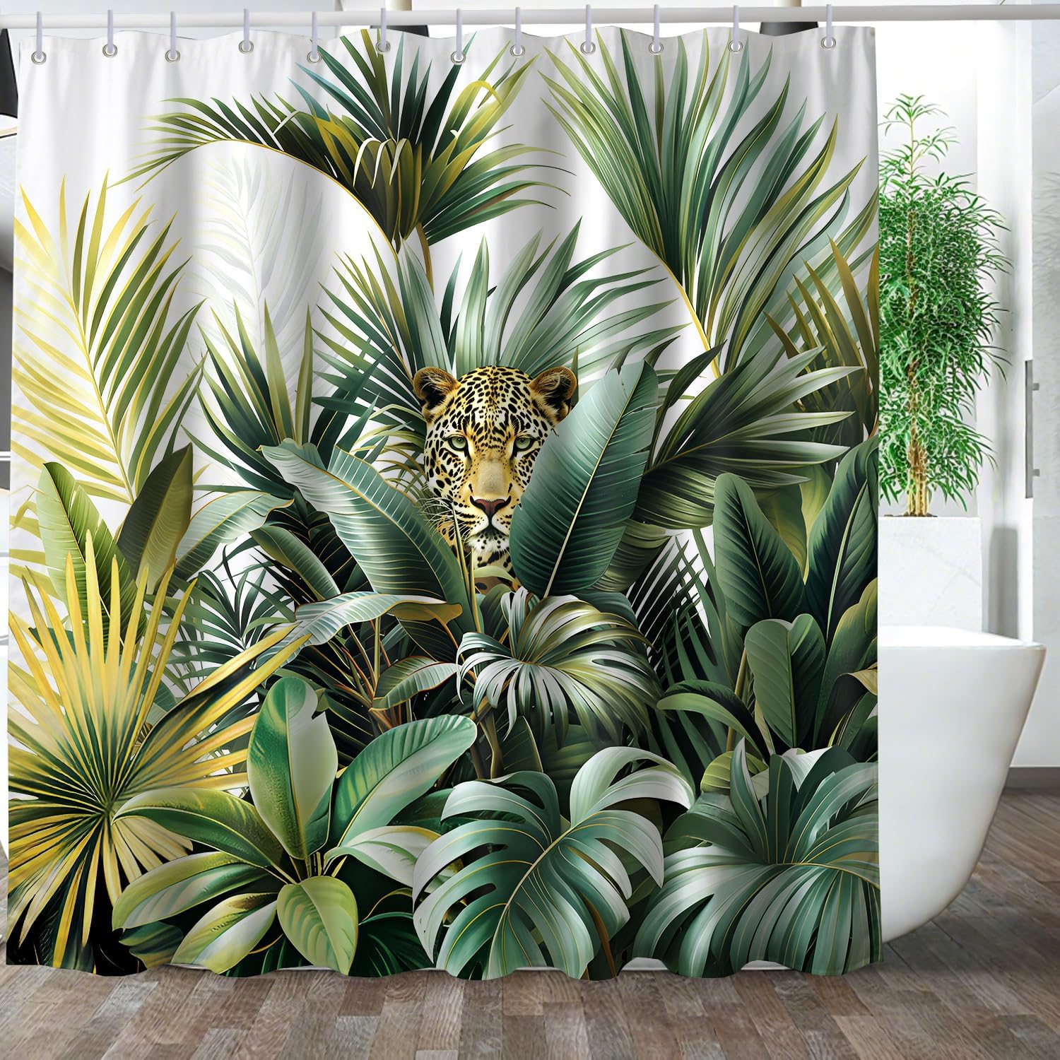 GXUNNAA Tropical Leaf 3D Shower Curtain 180x180 cm – Green Palm Leaves