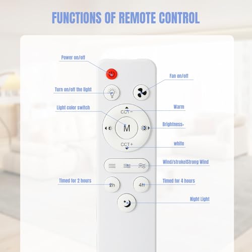 Detalle de Ventilateur de Plafond GAGAFEEL 2 en 1 avec Lumière LED, Télécommande et Minuterie – 46 cm