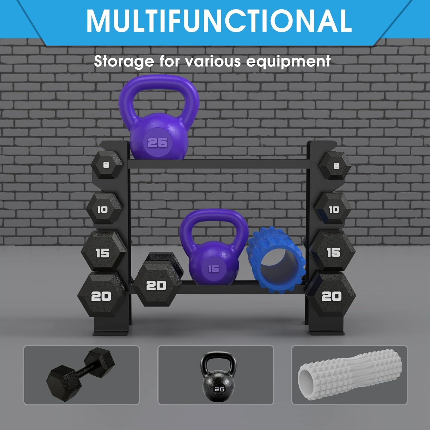 Detalle de WINNOW Manubri Rack Home Gym: supporto doppio strato in acciaio per manubri e accessori