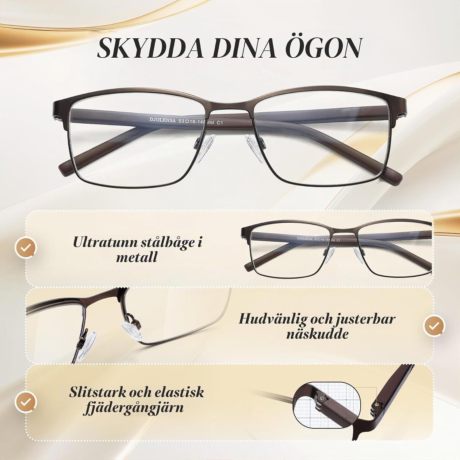 Detalle de DJOLENSA läsglasögon i 3-pack med blåljusfilter och metallbågar