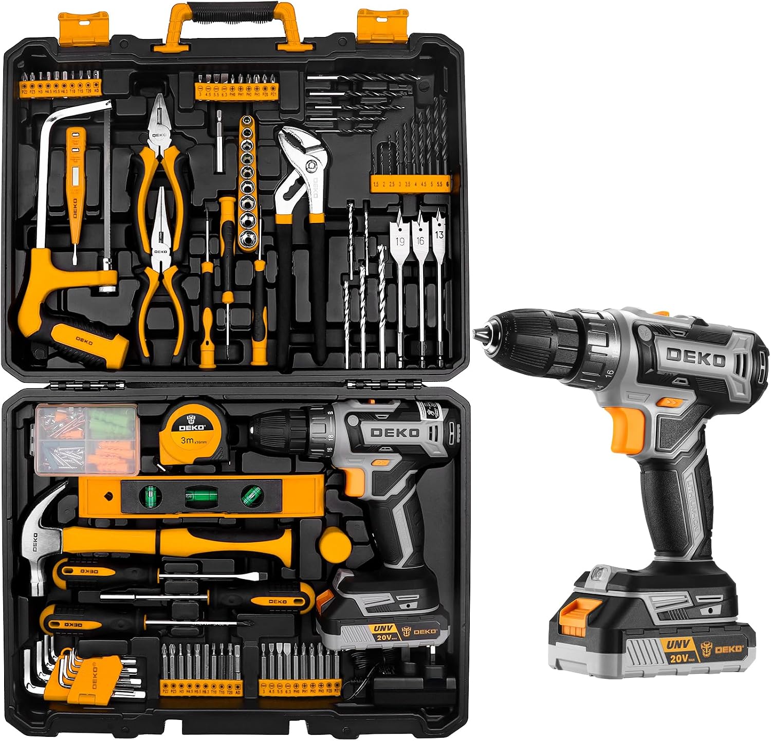 Detalle de DEKO 20V Cordless Drill Tool Kit Set (186-piece) with Electric Drill Driver & Battery