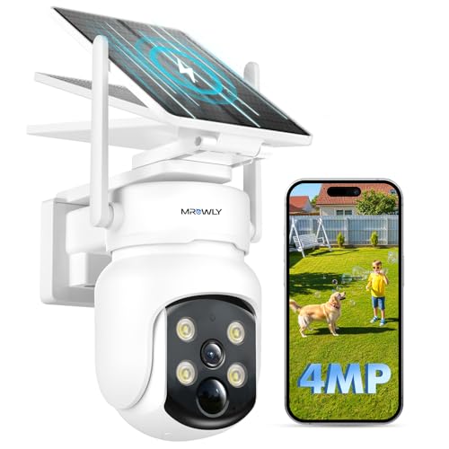 Detalle de MROWLY Telecamera Wi-Fi Esterno 2 in 1 con Pannello Solare: 4MP/2.5K, Copertura 360°, Visione Notturna a Colori e Rilevamento PIR