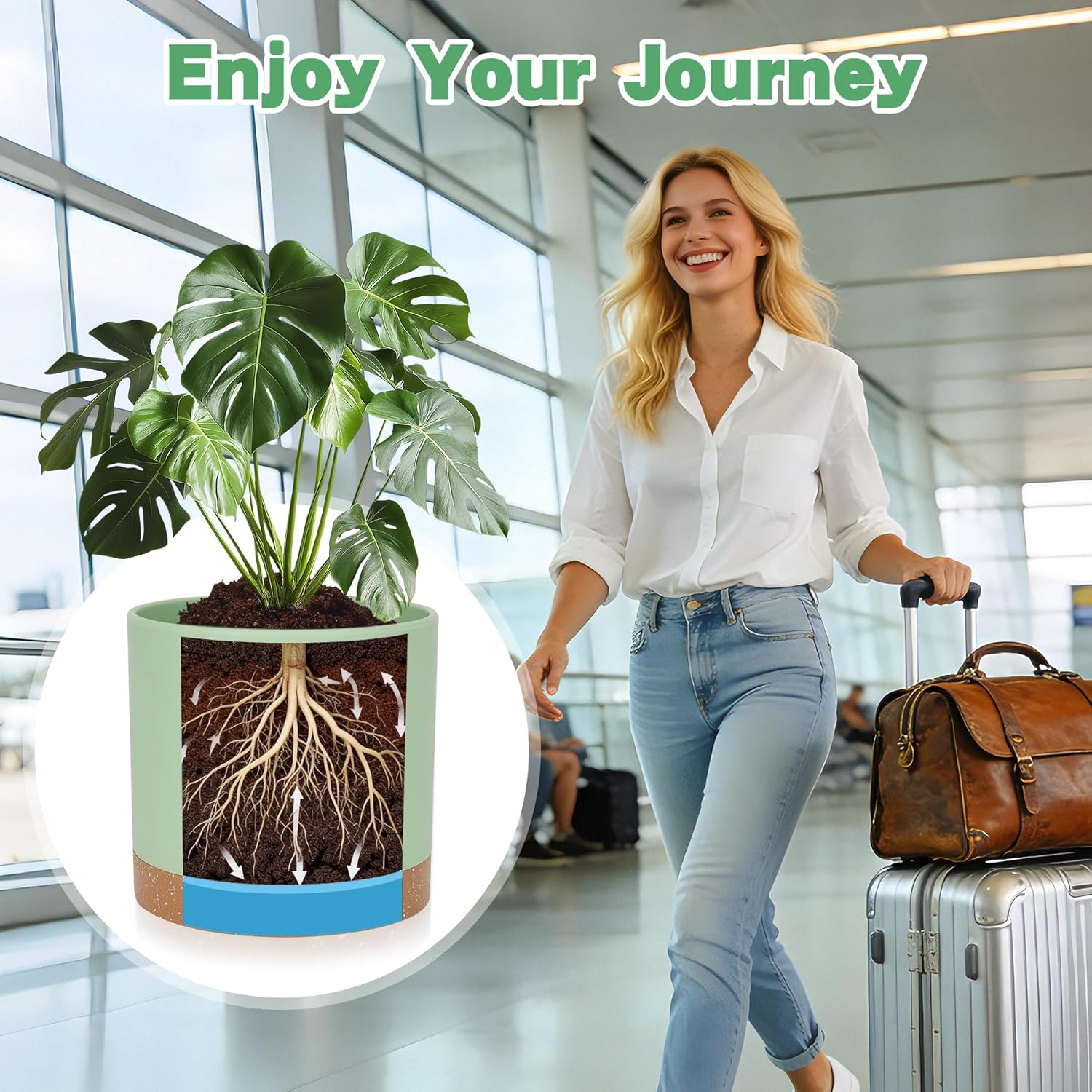 Thumbnail 4 de CSYY Indoor Plant Pots: Self-Watering, Plastic, with Drainage Holes and Tray (Green) – 7/6.5/6/5/4