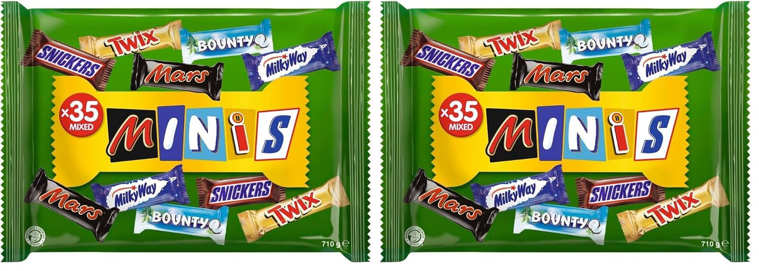 Detalle de Mixed Minis Schokolade Großpackung – 710 g mit 35 Mini-Riegeln (Mars, Snickers, Bounty, Twix, Milky Way)