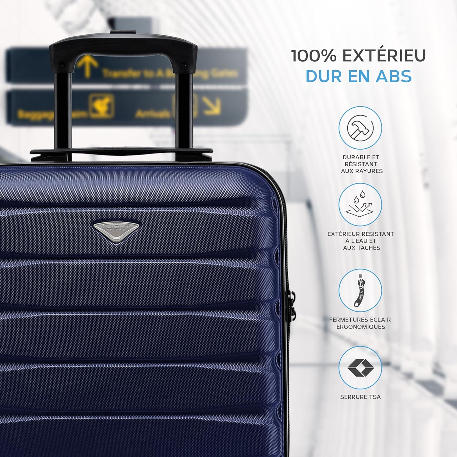 Detalle 2 de Flight Knight Bagage Cabine Léger à 4 Roues – 45x36x20 cm, Marine/Noir (TSA) – Garanti 5 ans