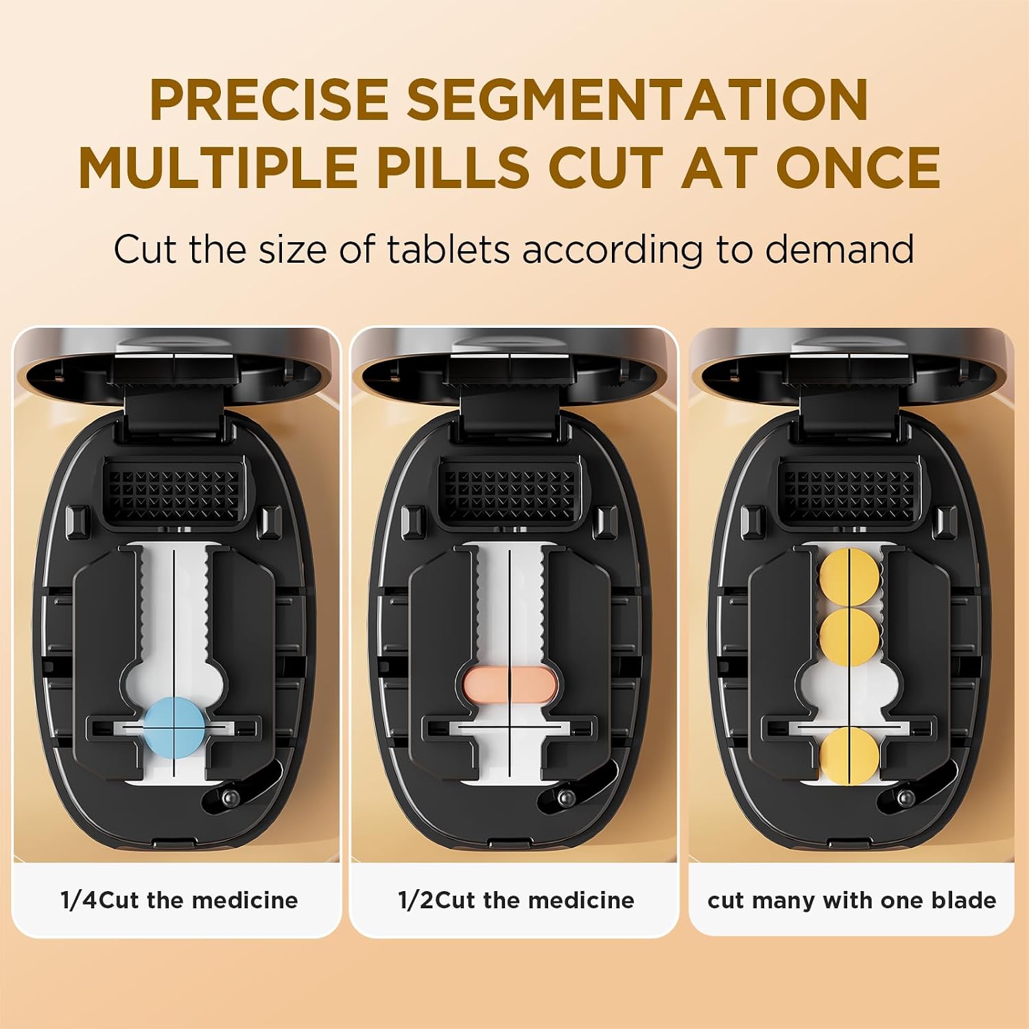 Detalle de Pill Cutter Splitter for Small and Tiny Pills — Travel-Size, Stainless Steel Blade, Back Storage