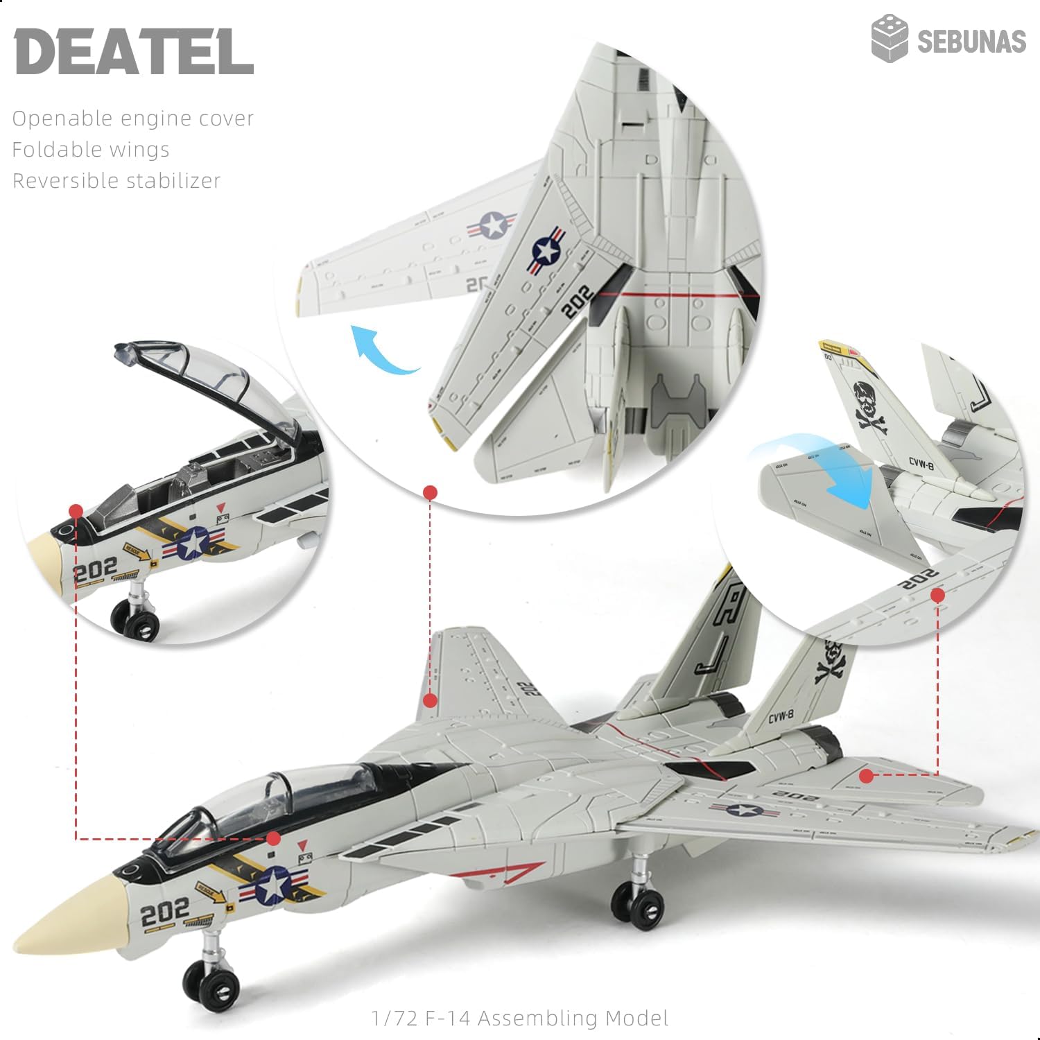 Detalle de SEBUNAS F-14 Tomcat 3D Quick Build Model Kit — Fighter Jet Puzzle for Adults