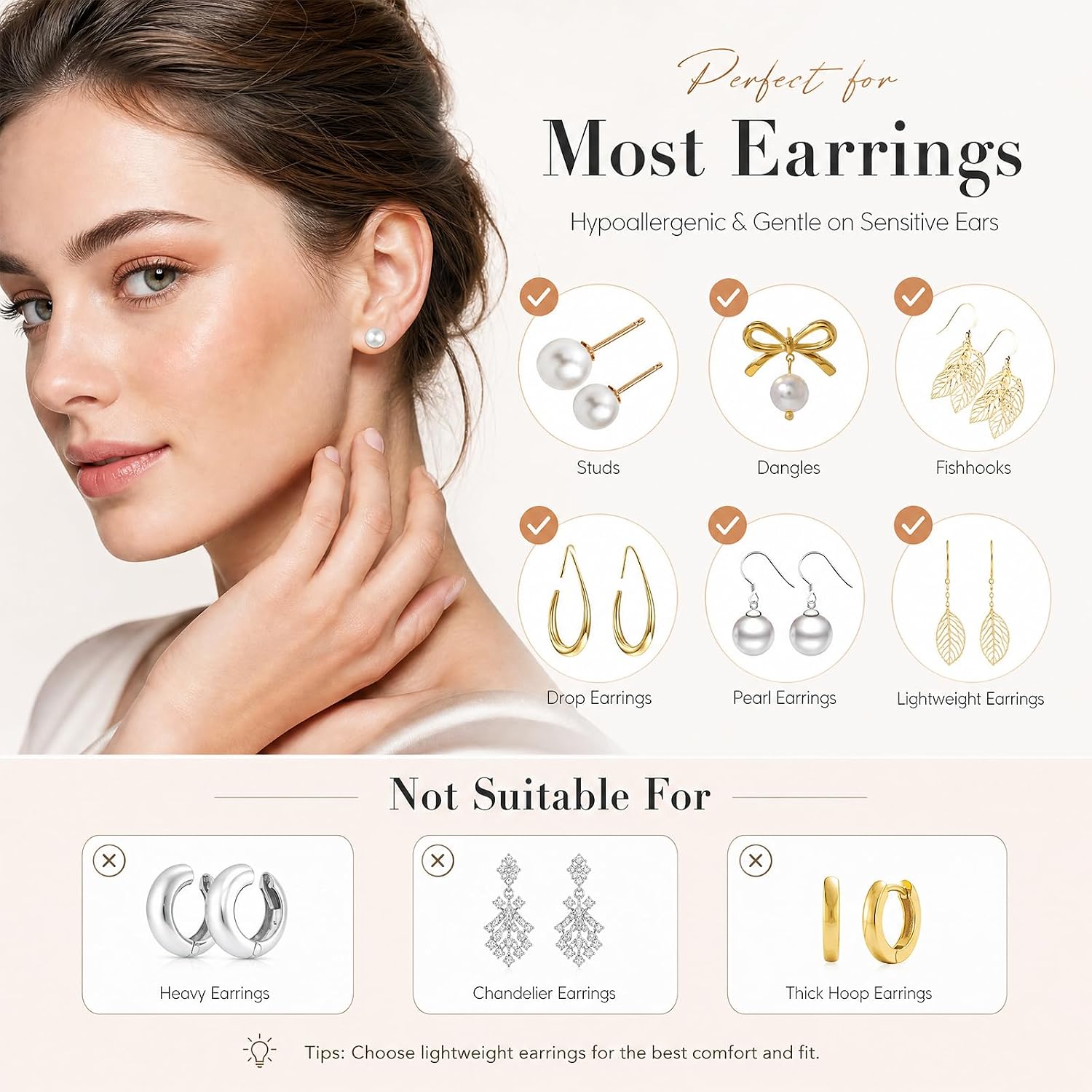 Thumbnail 5 de JUNCHONG JC-earring backs for droopy ears-D01 Racquet-Shaped Earring Backs
