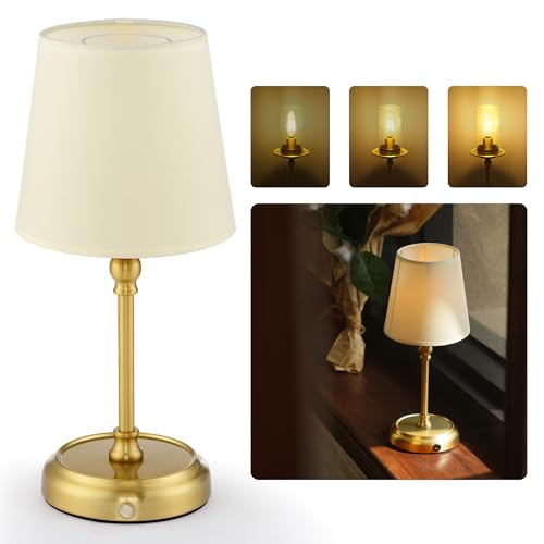 Detalle de LuminexDesigns Lámpara de Mesita de Noche Recargable 5200 mAh – 3 en 1 con Bombilla Incluida, Regulable Táctil y Diseño en Oro