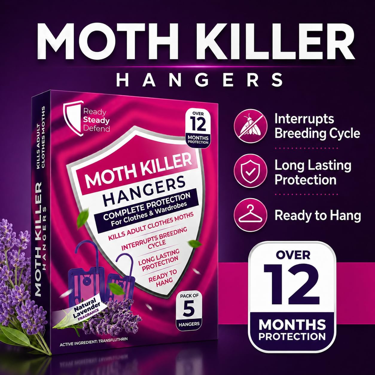 Thumbnail 5 de 5-Pack Clothes Moth Killer Hangers for Wardrobes