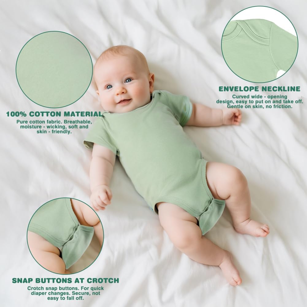 Thumbnail 2 de Vicloon Baby Short Sleeve Bodysuits (Pack of 3/5) in Pure Cotton – Unisex Newborn Vests