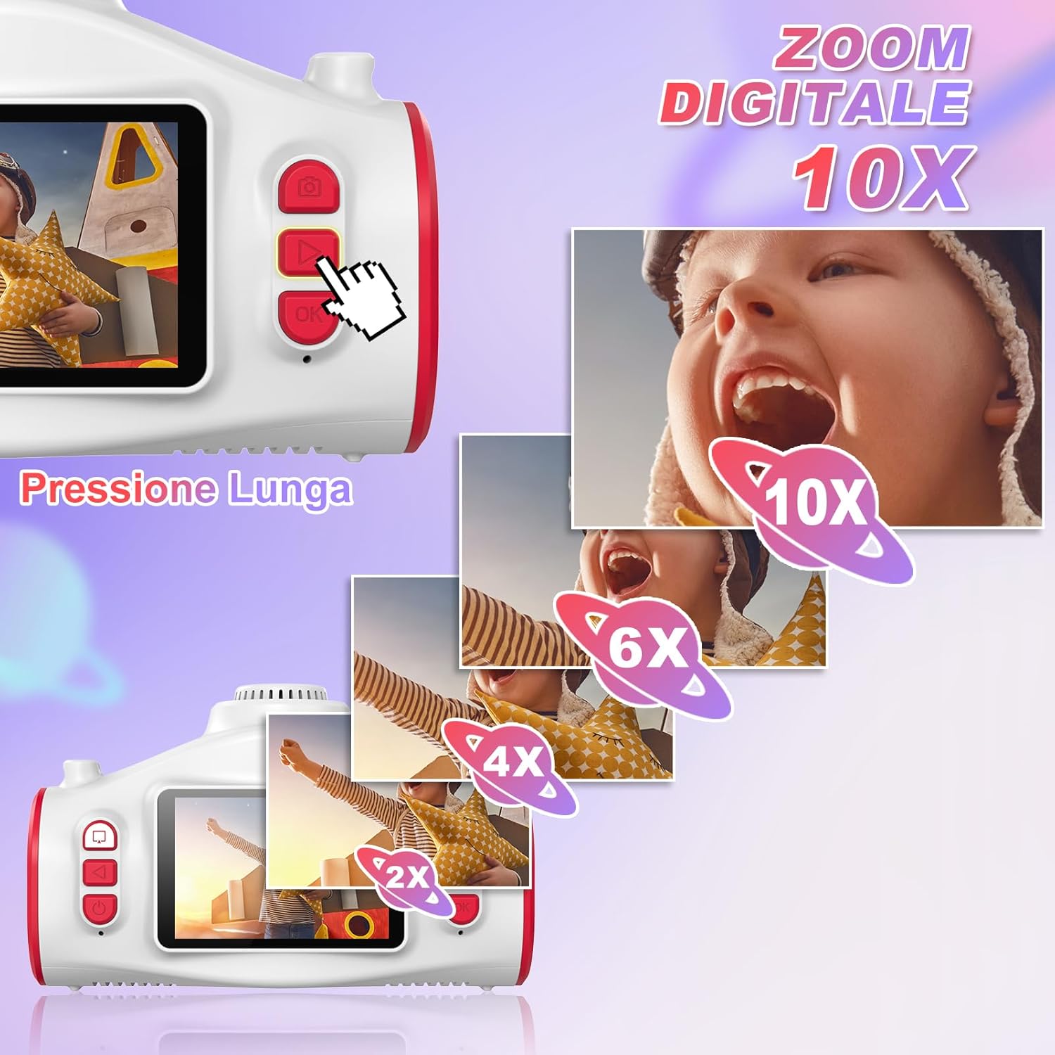 Detalle 2 de Macchina Fotografica per Bambini CHAKEYAKE con Funzione di Proiezione: 1080P, Treppiede e Scheda 32G