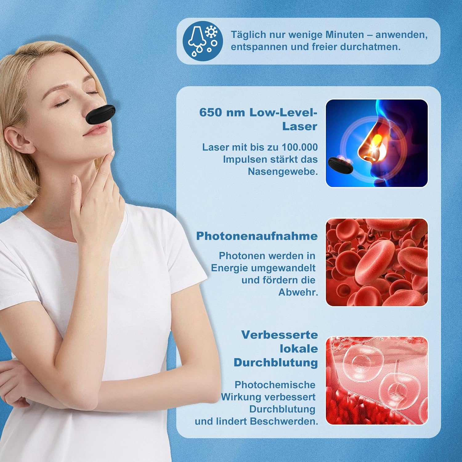 Detalle 2 de FiruTech Sinus Licht Pro für gezielte Nasenpflege – sanfte Lichtanwendung, 3 Modi