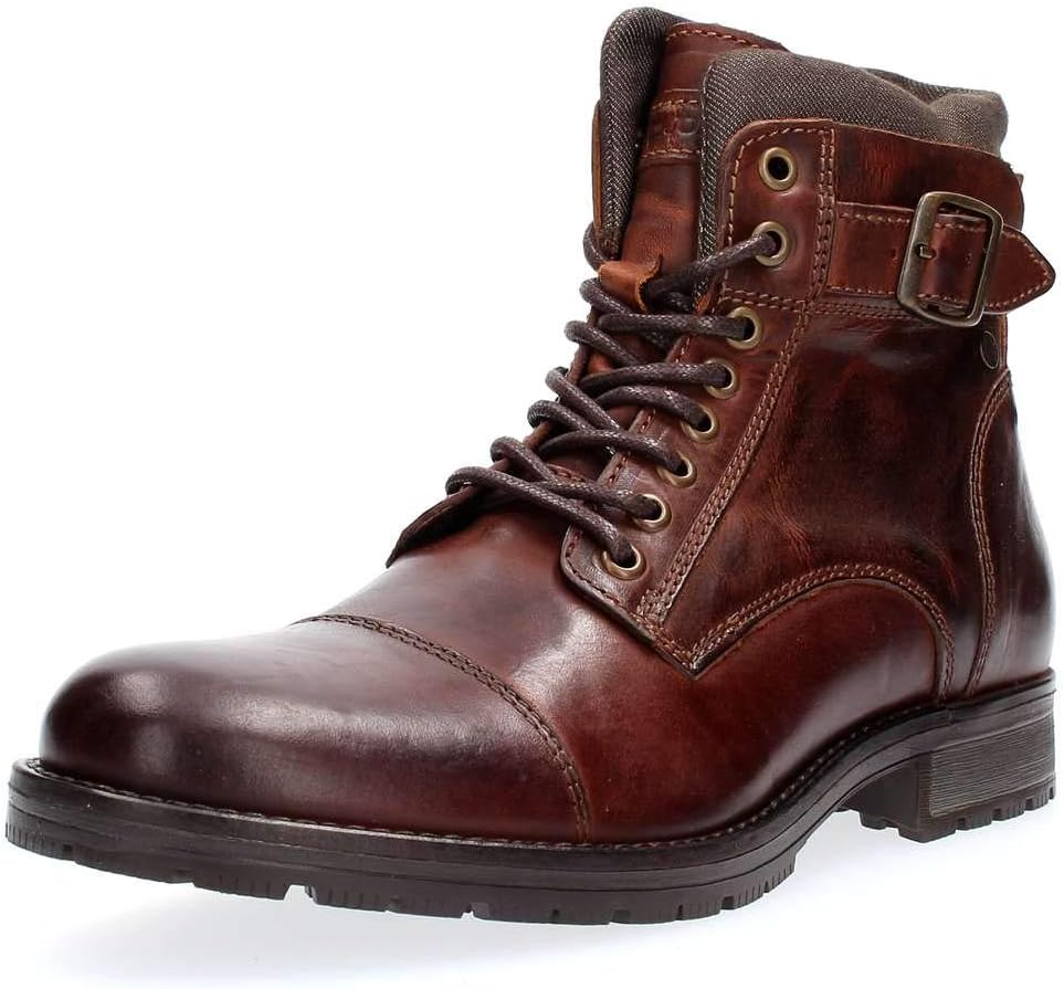 Detalle 2 de JACK & JONES Jfwalbany : boots biker en cuir marron pour homme