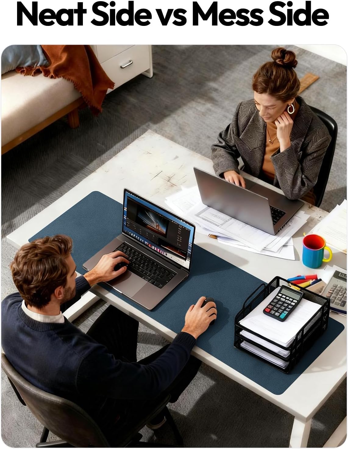 Detalle 2 de YSAGi Leather Desk Protector & Large Office Desk Pad (Dark Blue, 31.5" x 15.8")