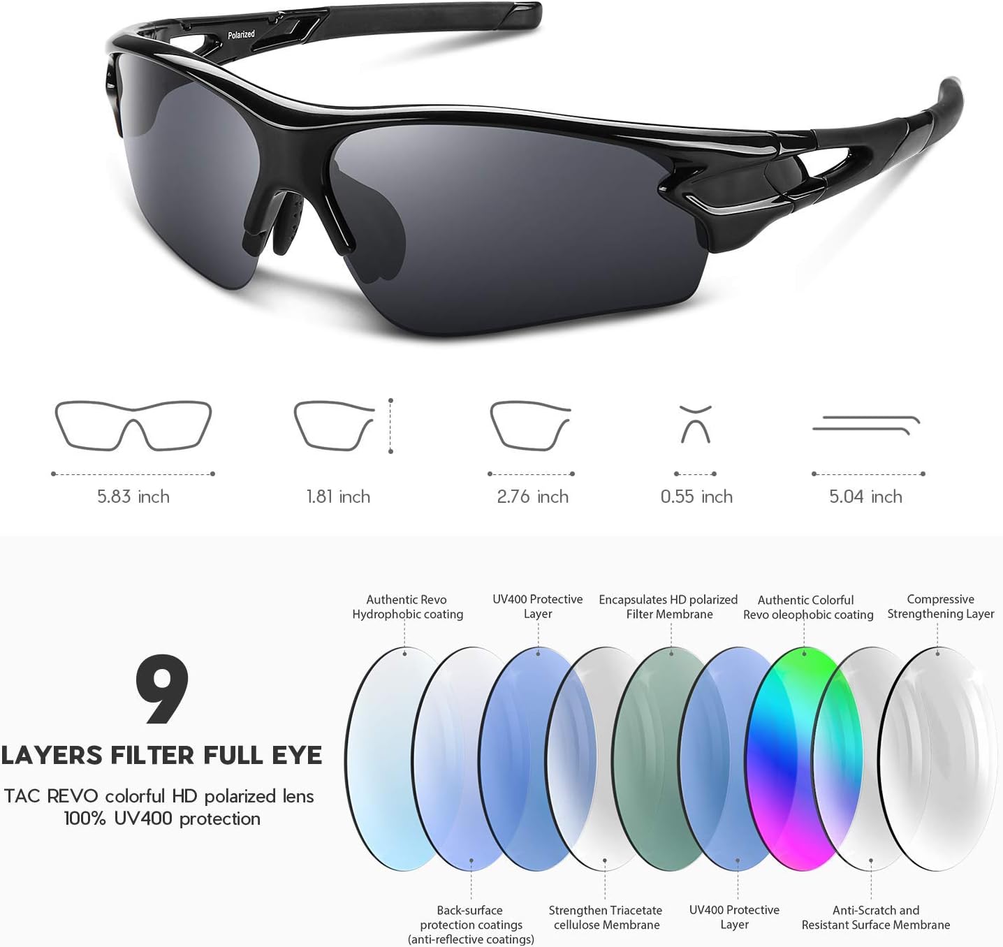 Detalle de BEACOOL Polarized Sports Sunglasses – UV400, TAC & PC, for Men, Women & Youth