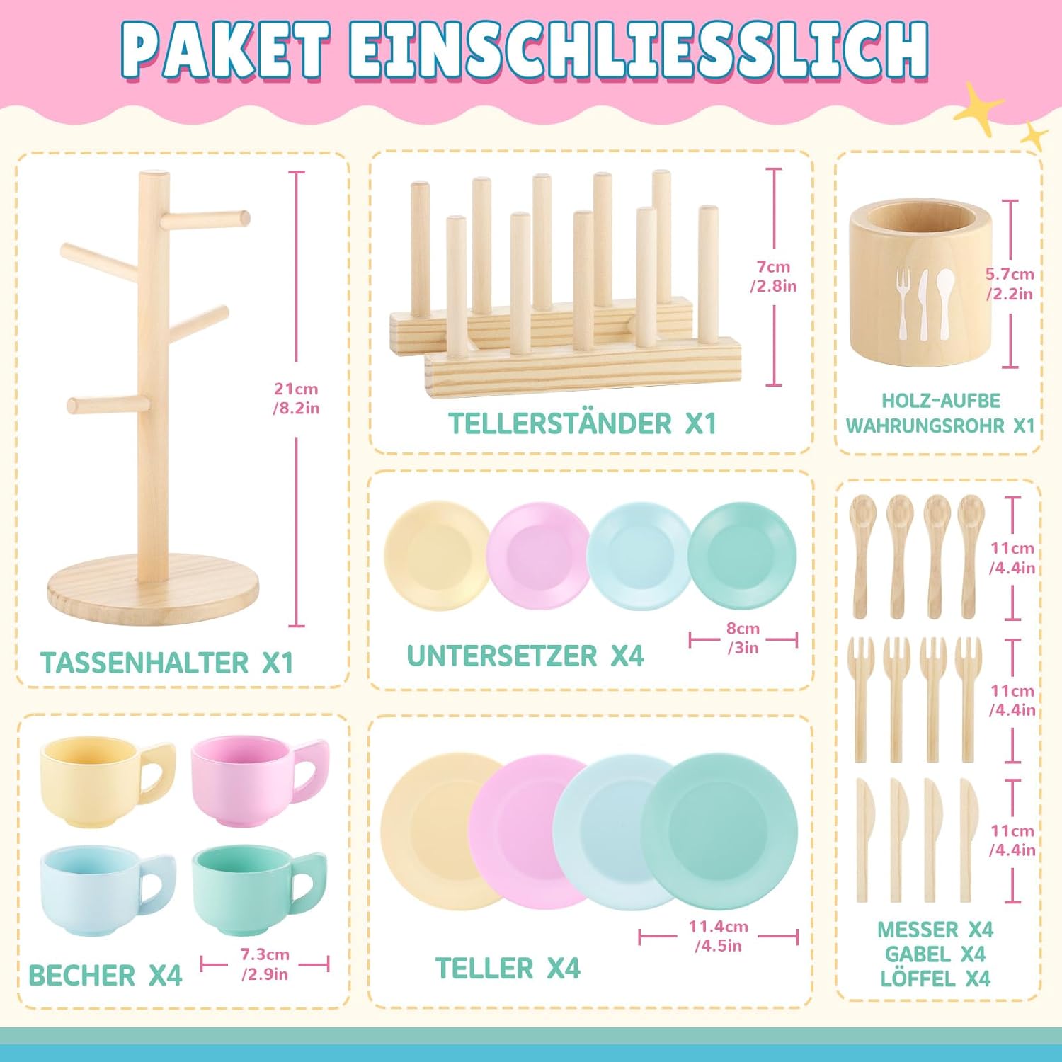 Thumbnail 5 de GAGAKU Holzspielzeug Kinderküche Geschirr Set – 27-teilig