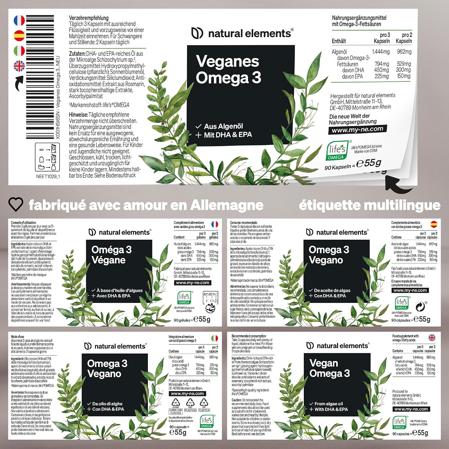 Thumbnail 4 de Omega 3 Vegan 1444 mg d’huile d’algues – 90 gélules (DHA & EPA)