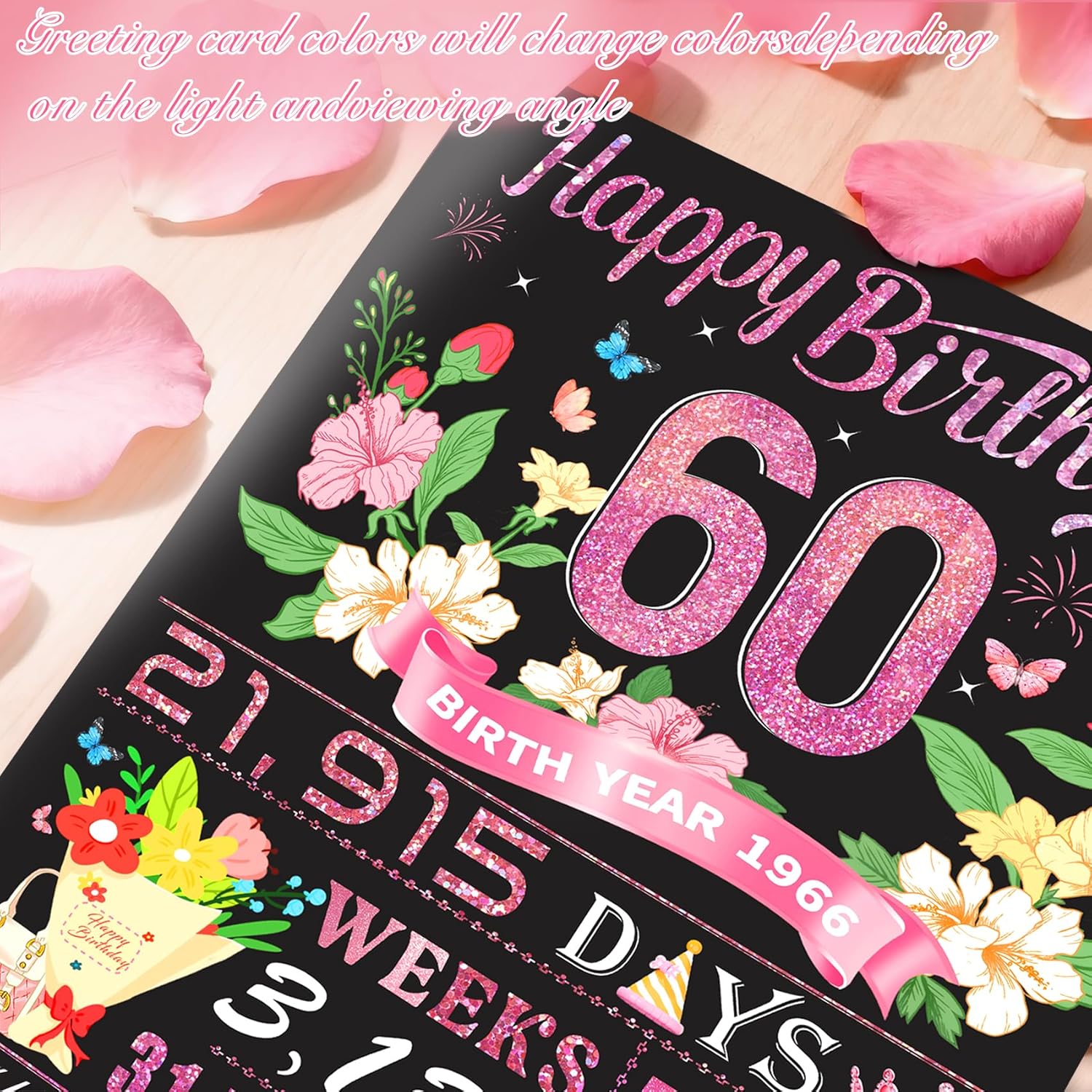 Thumbnail 1 de Awrmoo 60th Birthday Cards for Women – 3D Pop Up 60th Card with Rose Gold 1966 Gilded Cover