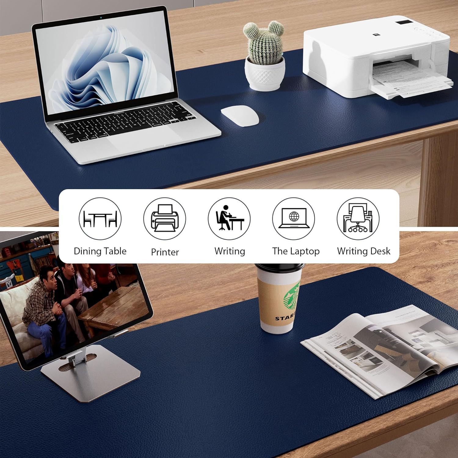 Detalle de Aothia Office Mat Desk Protector (80x40cm) with Non-Slip PU Leather Surface, Dark Blue